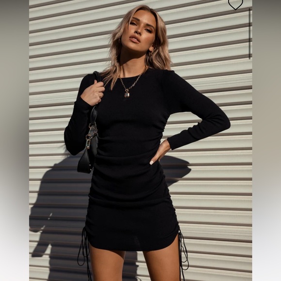 Princess Polly MILITARY MINDS LONG SLEEVE MINI DRESS BLACK - Picture 1 of 5